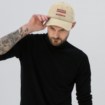 ''Moving Forward NOT Sideways'' Distressed Embroidered Dad Hat V1 - Red