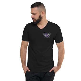 Heart MusicGlobe + Wings [Chromed Out] Unisex V-Neck T-Shirt